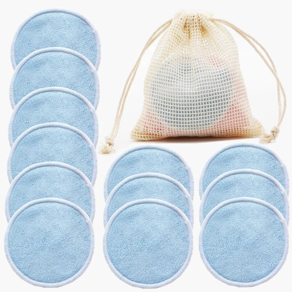 Reusable Bamboo Fiber Makeup Remover Pads 12pcs/Pack Washable Rounds Cleansing Facial Make Up Removal Pads Tools