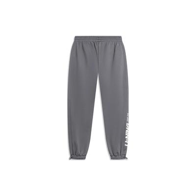 Li Ning Sports Lifestyle Series Letter Mid Waist Fleece Cuffed Knitted Sweatpants Men Bottoms Smoke-Gray AKLTB11-8