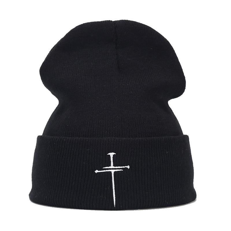 Autumn and winter new trendy brand literary and retro cross embroidery knitted hat European and American men's and women's niche stacking hat wool hat