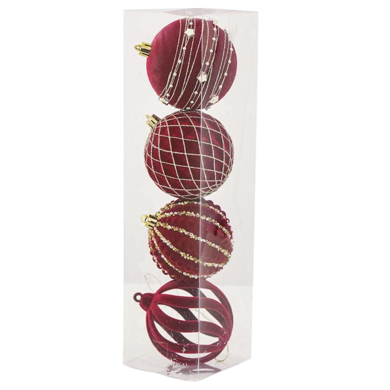 4 Red Painted Velvet Christmas Ball Ornaments Christmas Tree Baubles Christmas Decorations Home Party Decorations