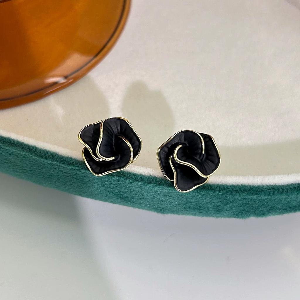 Black Camellia Earrings For Women, Light Luxury Niche Design Earrings, High-End Temperament Earrings And Earrings