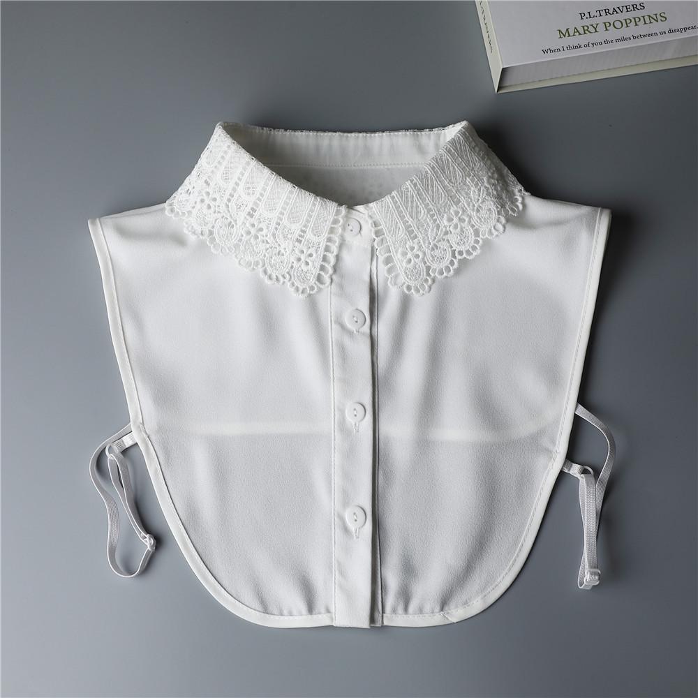 New Fall/Winter Crochet Lace Chiffon Shirt Dickey with Turn-Down Collar