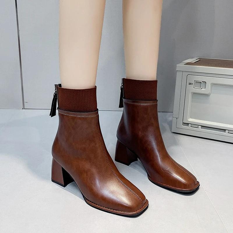

Men Women Winter Casual Plus Size Boots Leather Comfortable Fashionable New Casual PlusSize Style Square Headed Face Heel Work 35