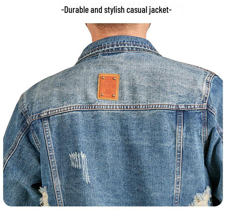 Xintang Men's Ripped Denim Jacket - 2025 Spring/Autumn High Street Workwear Trend