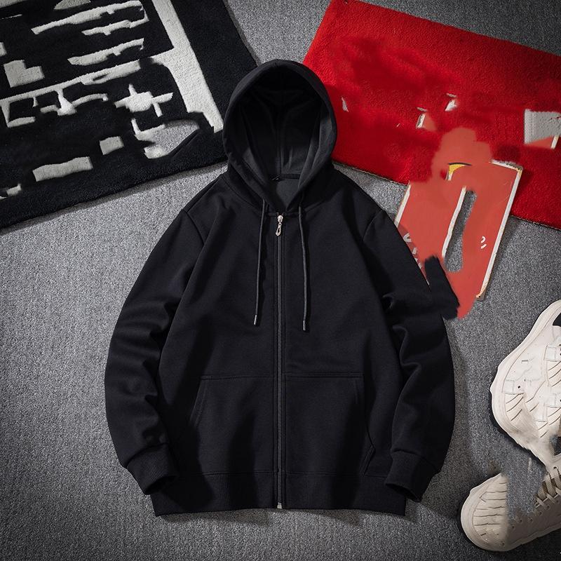 Hooded Cardigan Men's Sweater Loose Plus Velvet Thickened Youth Trend Solid Color Plus Size Jacket