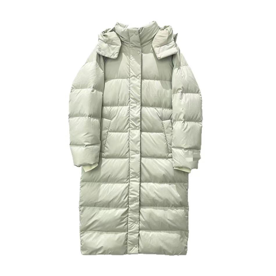 New Lulu nine-grid medium and long white duck down over the knee down jacket hooded thickened autumn and winter women's coat