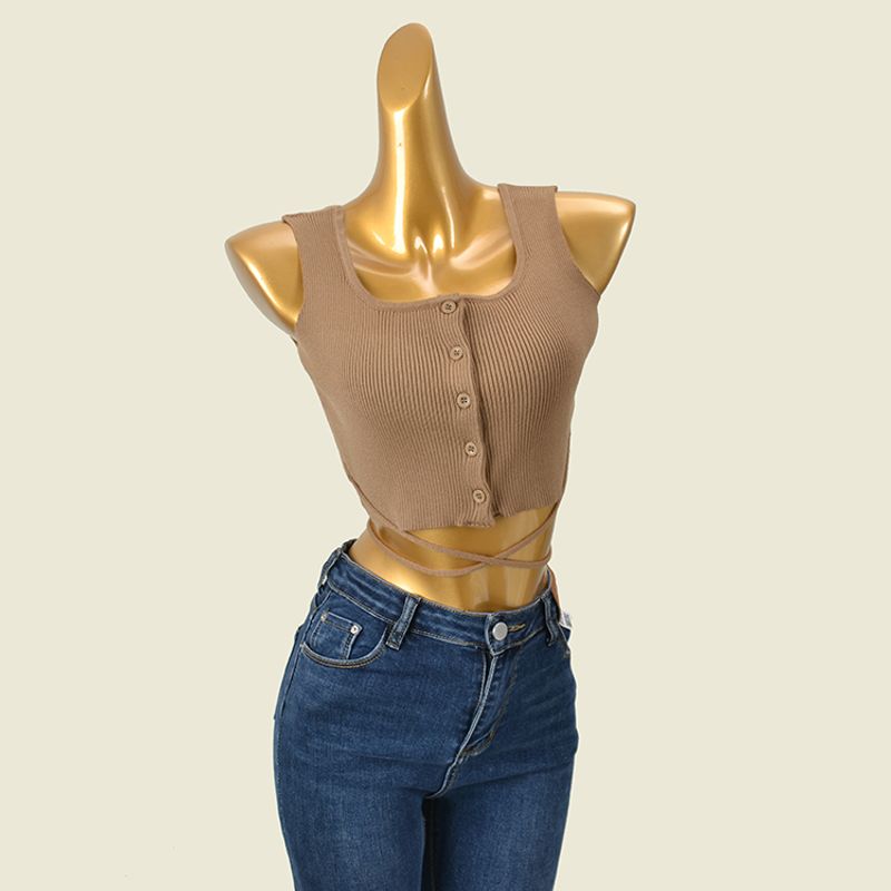 

U-Collar Thread Fitted Fall and Winter Inner Wear Soft Top Brown All yards