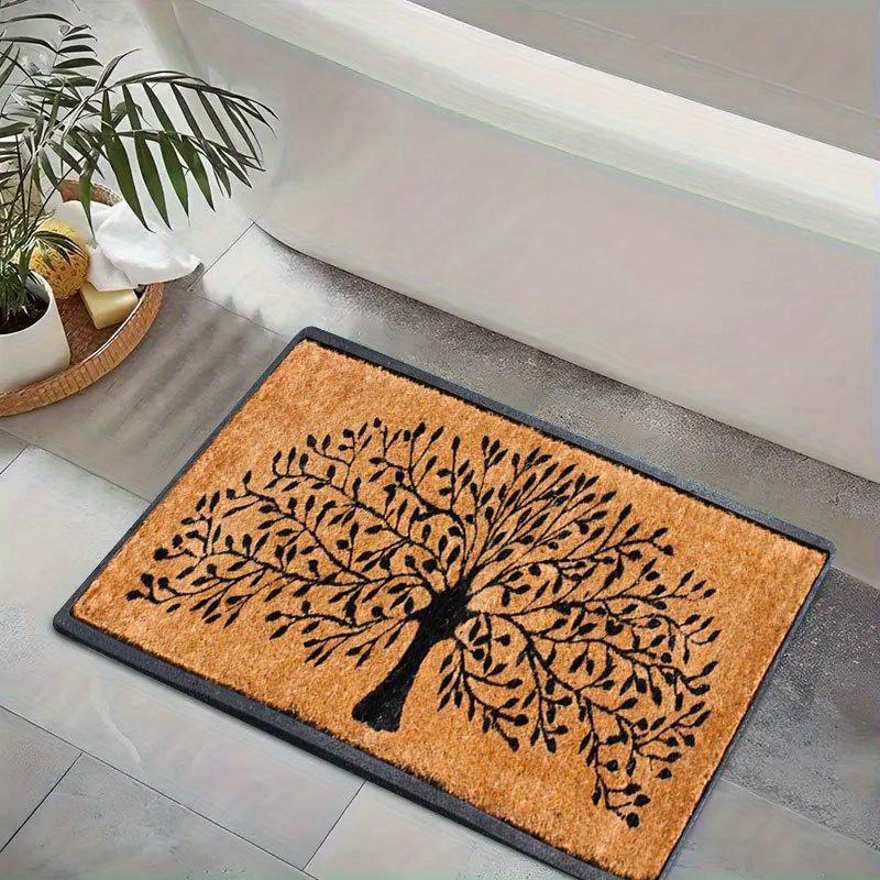 Black Tree of Life Design Welcome Doormat, Non Slip Absorbent Floor Mat for Outdoor Camping and Bathroom, Washable Home Decor