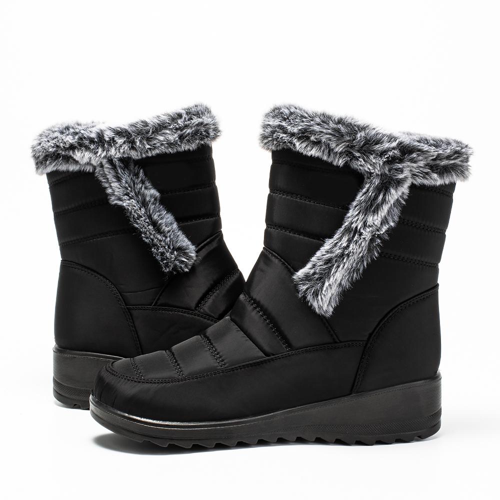 Femei Toamna Iarna Pantofi din blana de iepure Butoi inalt Cizme de zapada impermeabile cu fermoar lateral