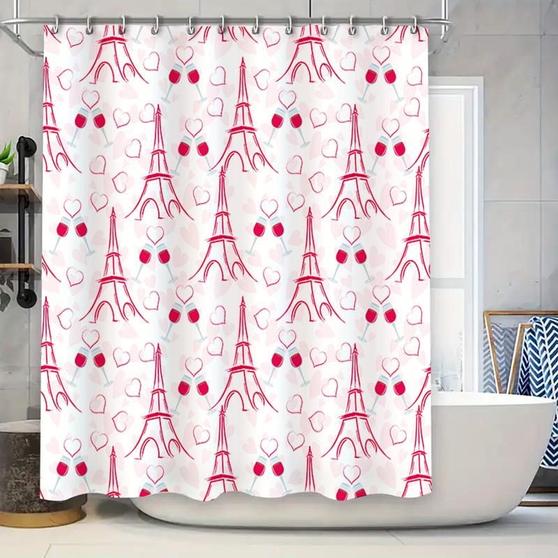 

Chic Red Eiffel Tower Chocolates Shower Curtain For Bathroom Decor Pink Hearts Pattern Shower Drapes Set With Hooks Included (Wh W60H190(CM)-1 Pcs