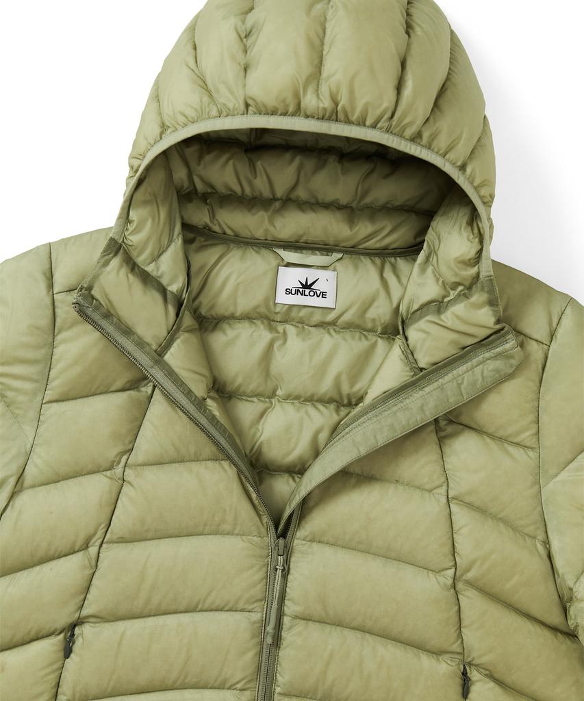 Sunlovetour Hooded Fly Light Down Jacket Khaki