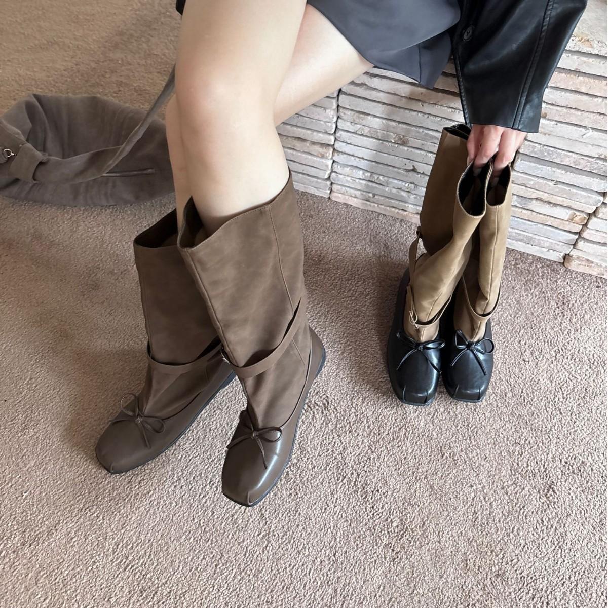 

2025 winter new square head tall bow belt buckle thin but knee knight women s boots 39 жёлтый