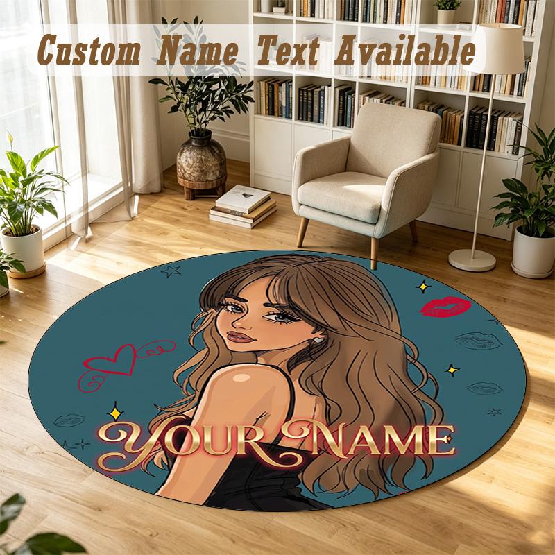 Round Rug Custom NameSabrina Carpenter Pattern Non Slip Carpet Home Floor Decor