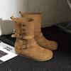 Fashionable Retro Women'S Short Boots Designer Belt Buckle Casual Woman'S Shoes Cowboy Pleated Piled Boots For Women Botas Mujer