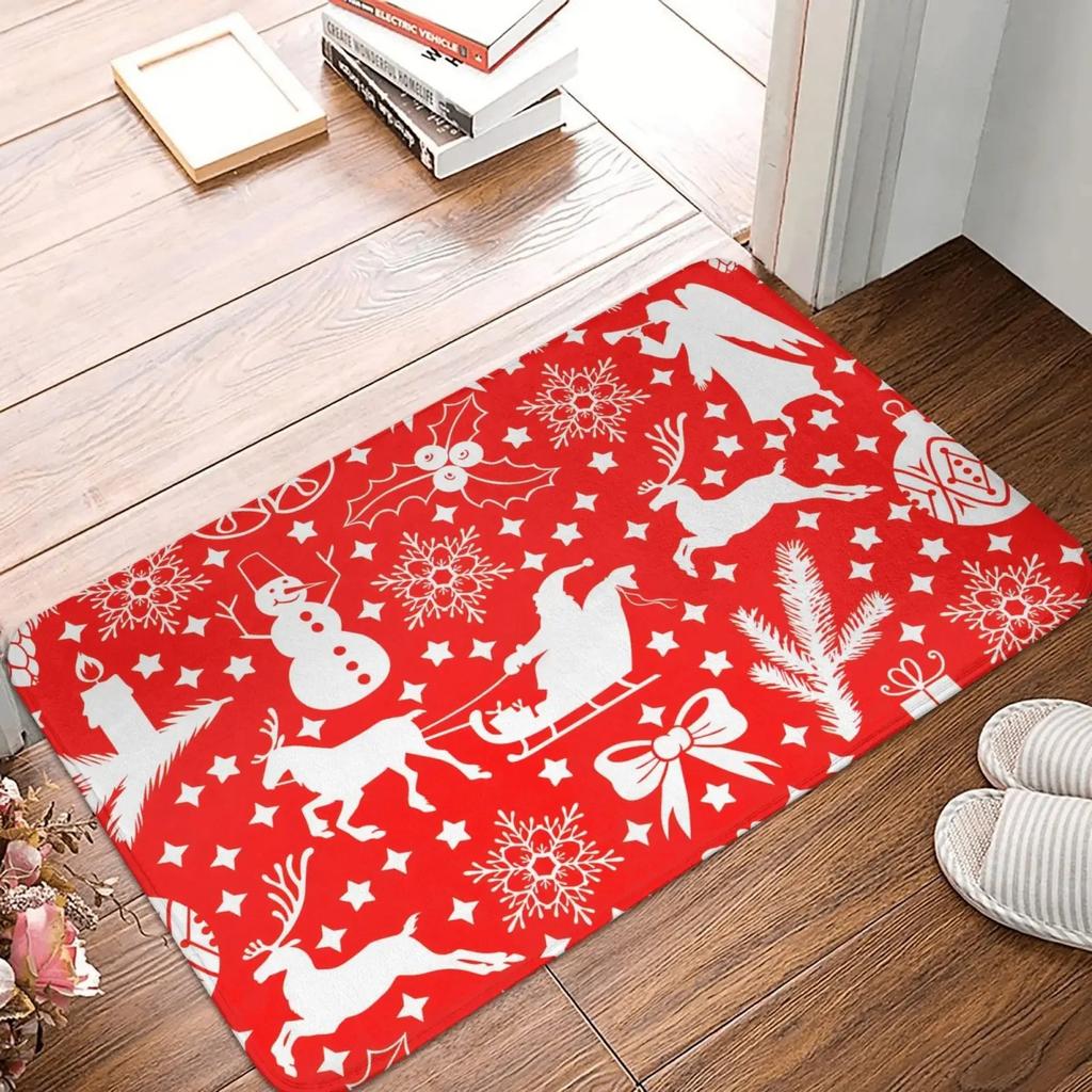 Christmas Theme Entry Mat Cartoon Reindeer Snowflake Non Slip Water Absorbent Entrance Mat Home Decoration