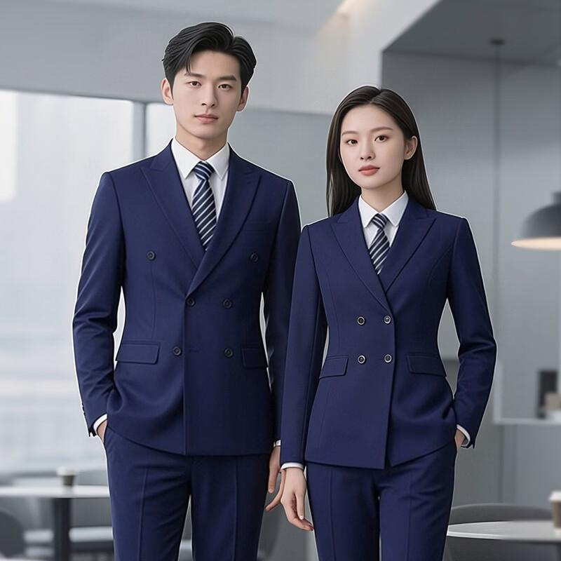Teluoman Double-Breasted British Style Business Suit Set L