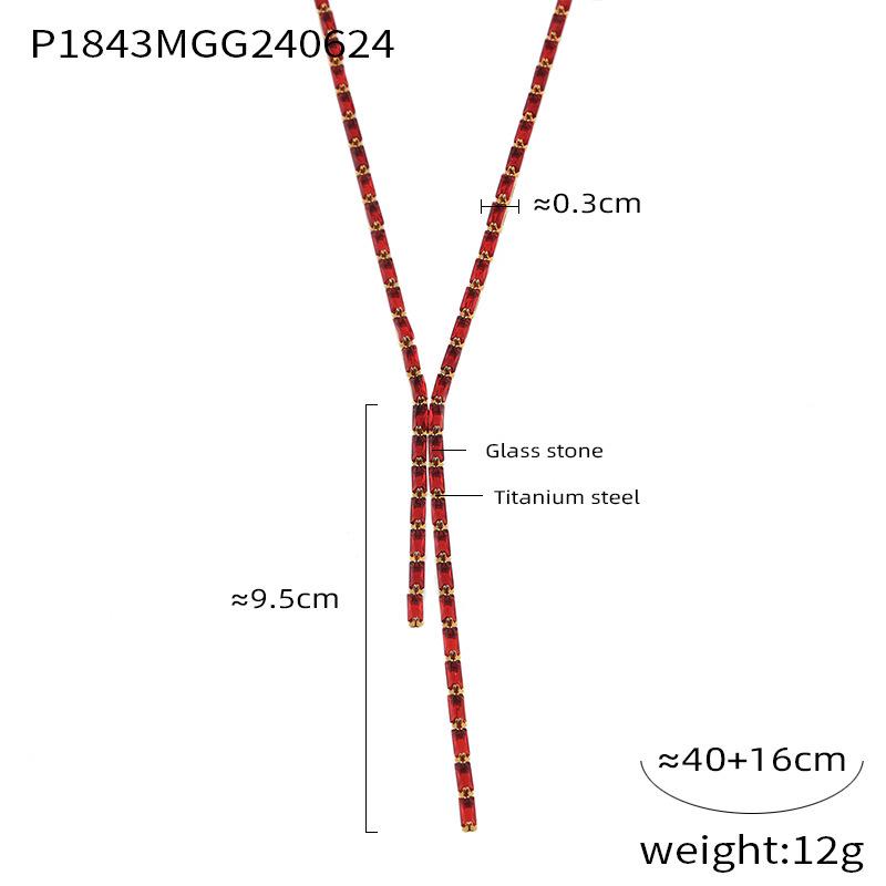 

Корейское роскошное ожерелье из титановой стали с разноцветными прямоугольными камнями циркония, выпуск 2024 г.
