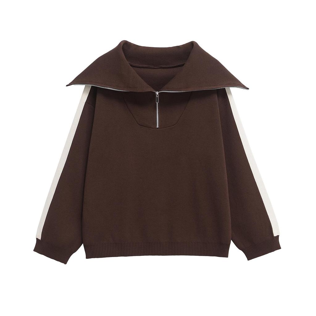 Spring 2025 Women's European & American Style Long Sleeve Stand Collar Knitted Sweatshirt with Long Pants