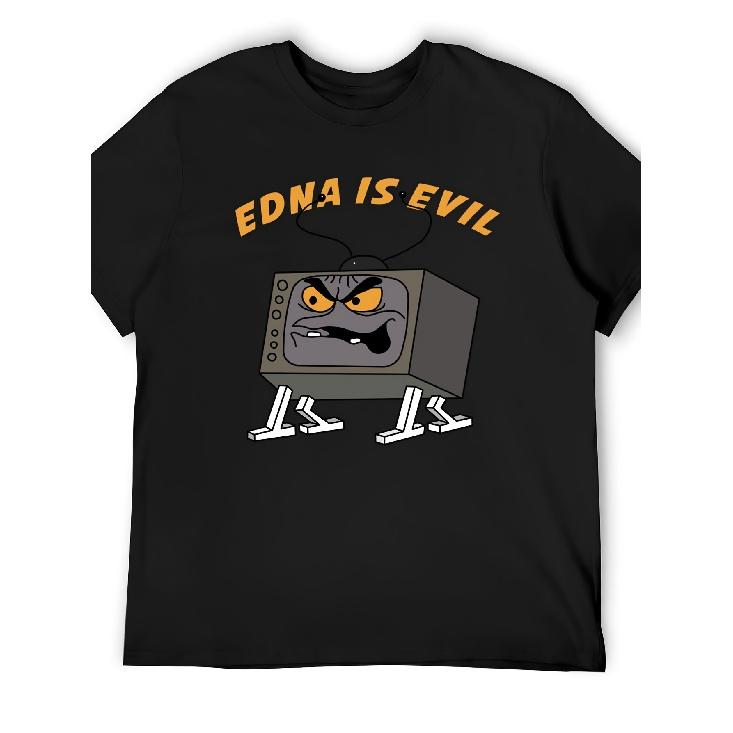 Men S Heavyweight T-Shirt Featuring an Evil Edna Graphic with an Angry TV Design. This Black Shirt with Orange Lettering Is a Regular Fit, Perfect S чёрный