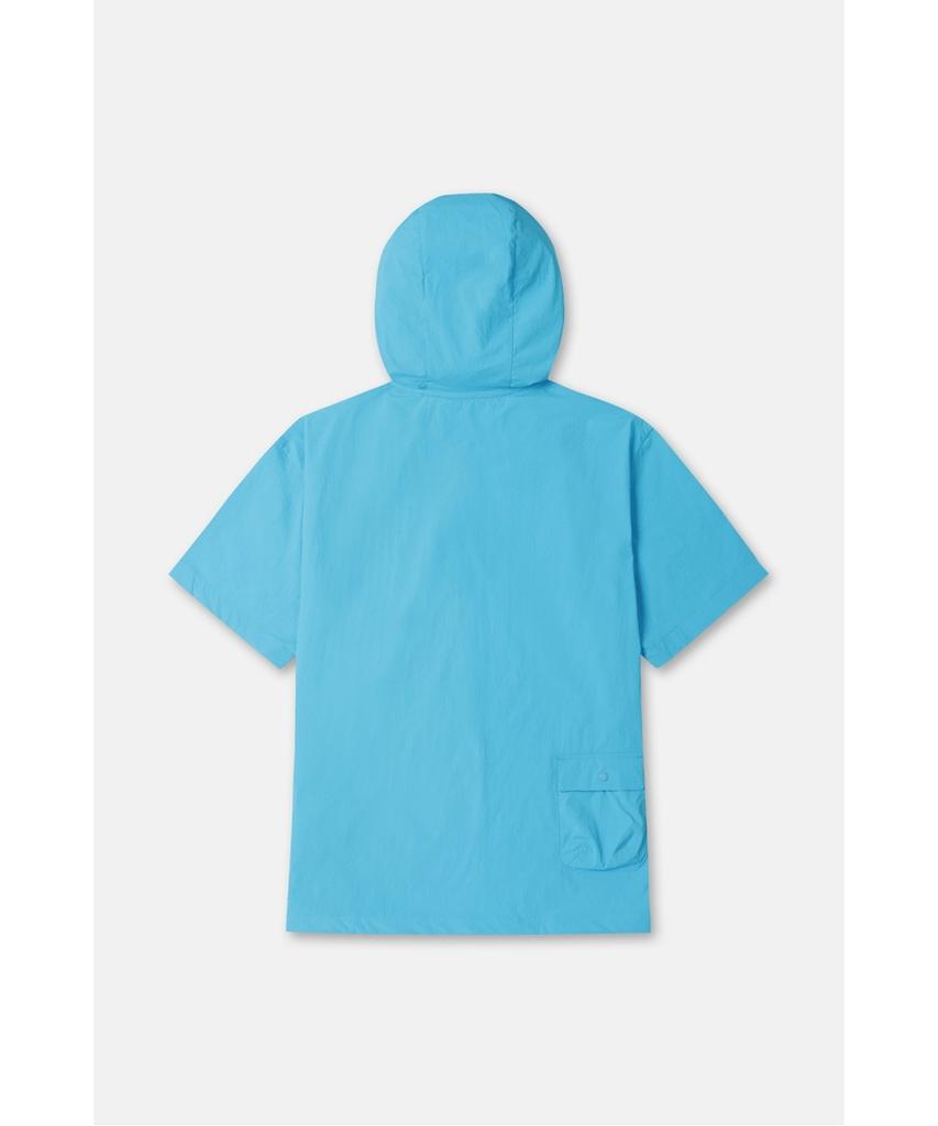 Koolongseupocheu Men'S Daypack Loose Fit Hooded Short Sleeve Anorak Tltcm26671Aqu