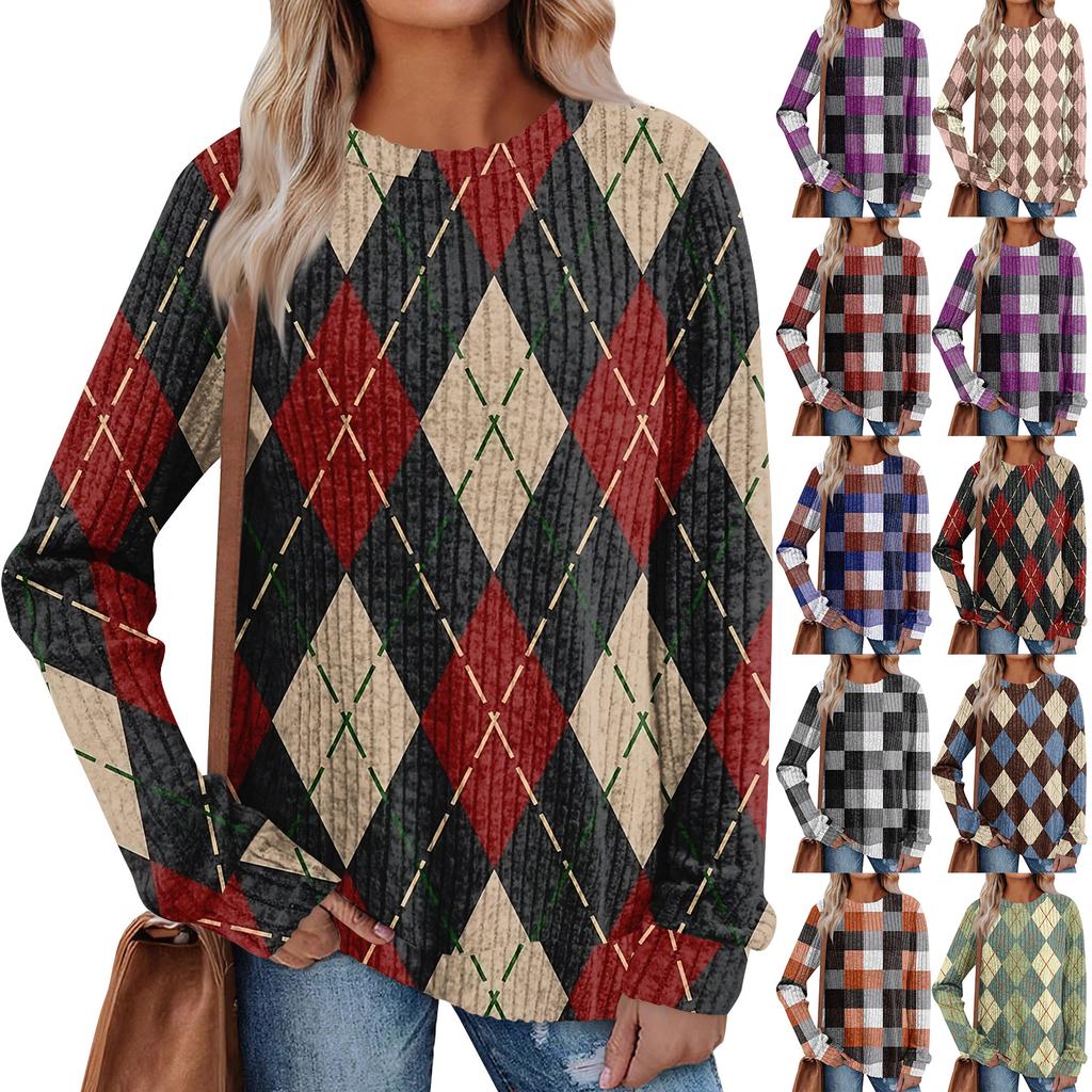 Women's Printed Lightweight Brushed-Cotton Round Neck Top