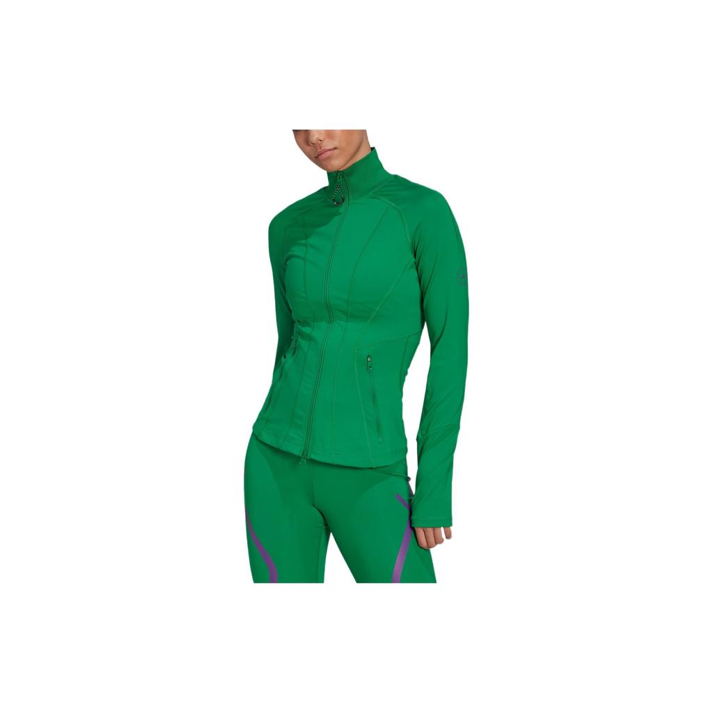 Adidas Letter Logo Print High Neck Slim Fit Sports Jacket Women Jacket Green HI6154