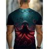 Men's 3D Printed Tropical Octopus Pattern T-shirt Trendy Printed Short-sleeved Breathable Polyester Round Neck Casual Style