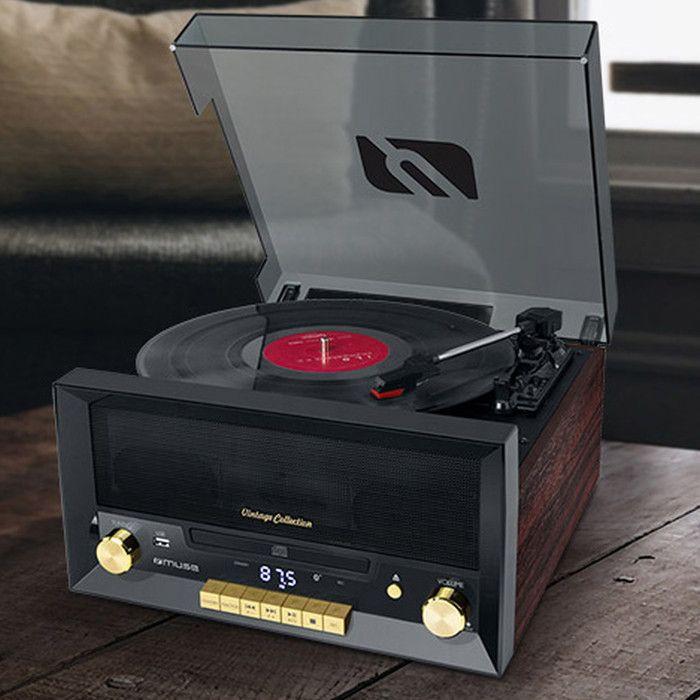Système Chaîne Hifi CD 20W Vintage Avec Platine Vinyle - CD/FM/USB/AUX - 33/45/78 Tours MT-112W-MATCH