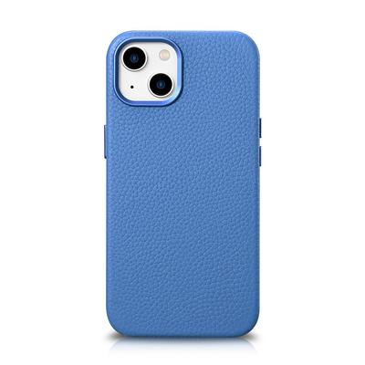 iPhone 14 Magnetic Leather Case with MagSafe Litchi Premium Leather Case Blue