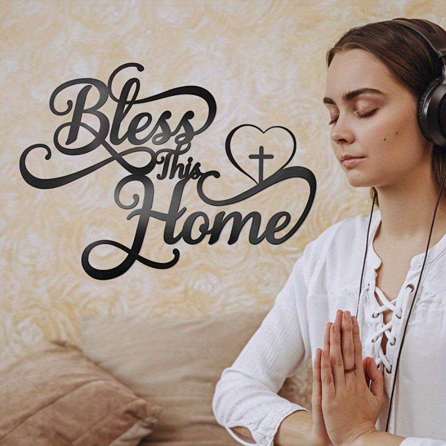 Metal Wall Decor Bless This Home with Heart Cross Accent Living Room Porch Art