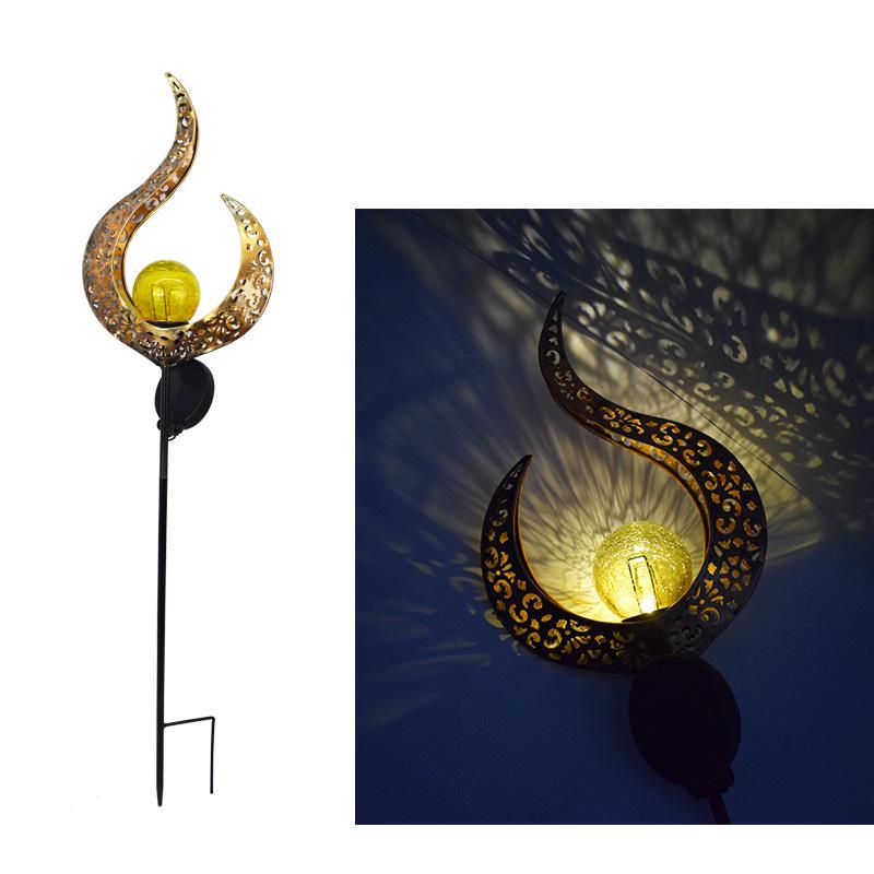 Antique Iron Art Solar Garden Lights: Moon & Sun Design Landscape Spotlight