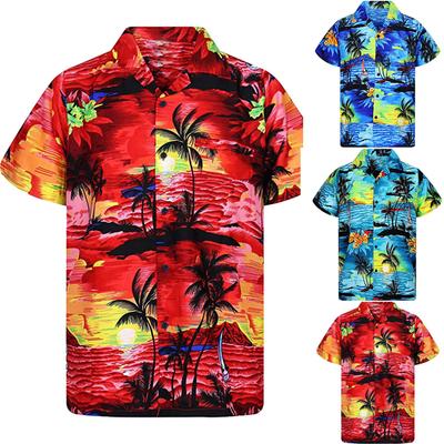 Mode Herren Casual Button Hawaii Print Strand Kurzarm Quick Bluse