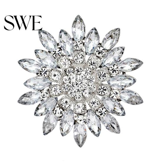 Women Fashion Flower Brooch Crystal Rhinestone Jewelry for Wedding Party Gift