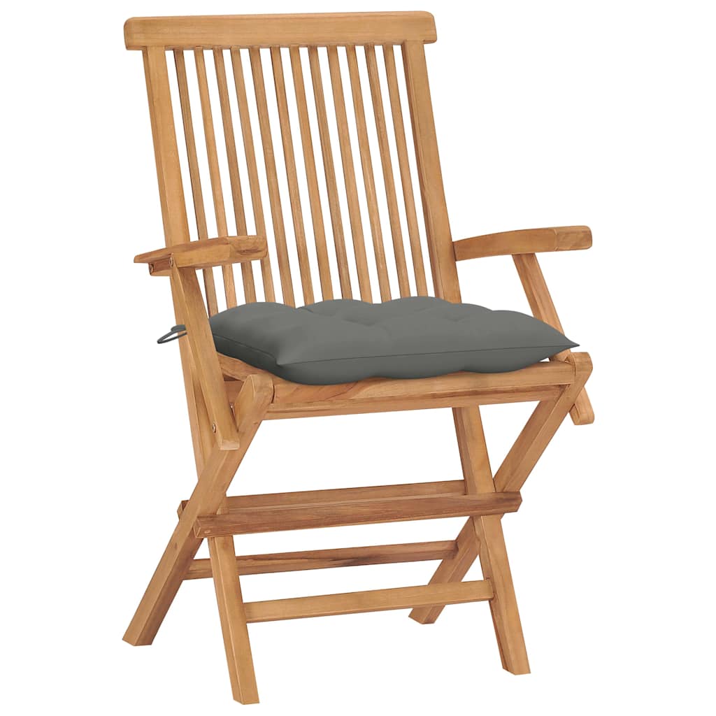 vidaXL Klappstühle mit grauen Kissen, 4 Stück, Massivholz Teakholz