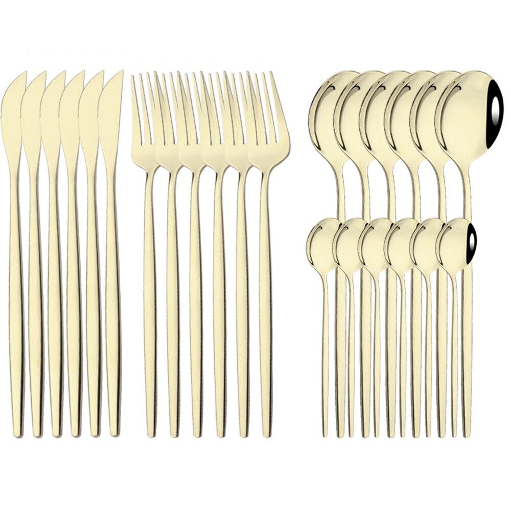 Neue 24 Teile/satz Besteck Set Edelstahl Geschirr Lila Gold Geschirr Messer Gabel Löffel Abendessen Besteck Küche Besteck