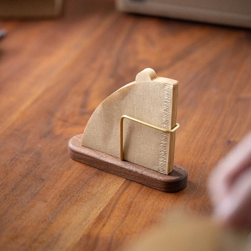 Wooden Filter Paper Rack Fan Shape Filtering Papers Holder Coffee Ornament Storage Box Walnut Desktop Decoration