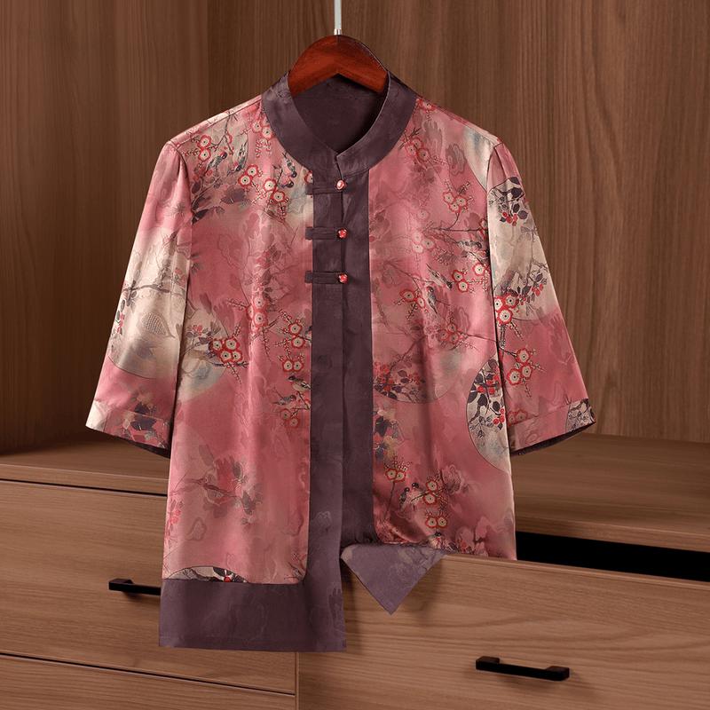 

Yuzhaolin Mid-Aged Women s New Chinese Style Stand Collar Print Top 2XL (115-130 jin)
