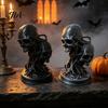 Unique Resin Desktop Decor 3D Printed Double Skull Ornament, Twisted Skeleton Figurine, Gothic Style Home Accents Statue for Halloween Bar &