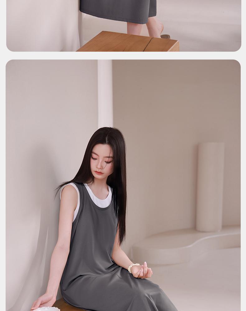 Xuan Liang Women's Summer Modal Cotton Vest Long Dress Sleepwear