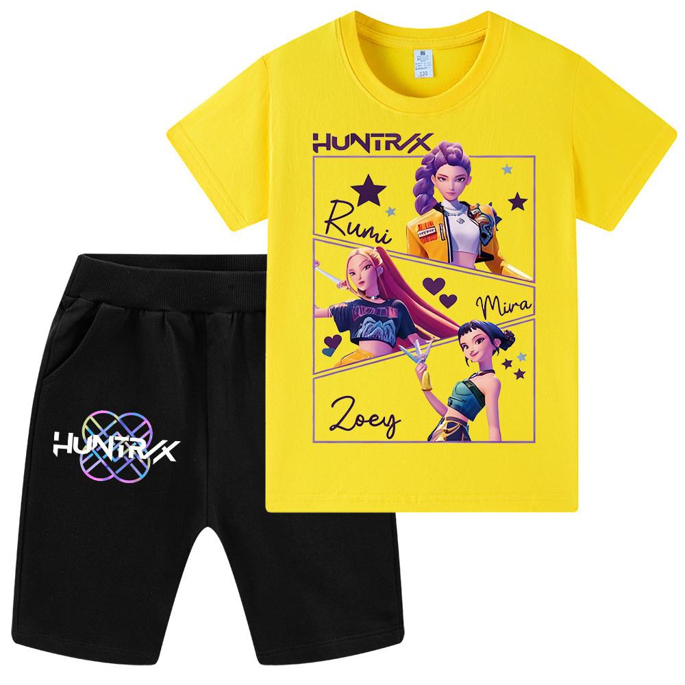 WA1241 Kids Boys Girls Kpop Rumi Zoey Mira Print Short Sleeves T-shirt Shorts Pants Sets