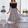 Summer Women Off Shoulder Floral Ruffled Medium Long Dress Spring