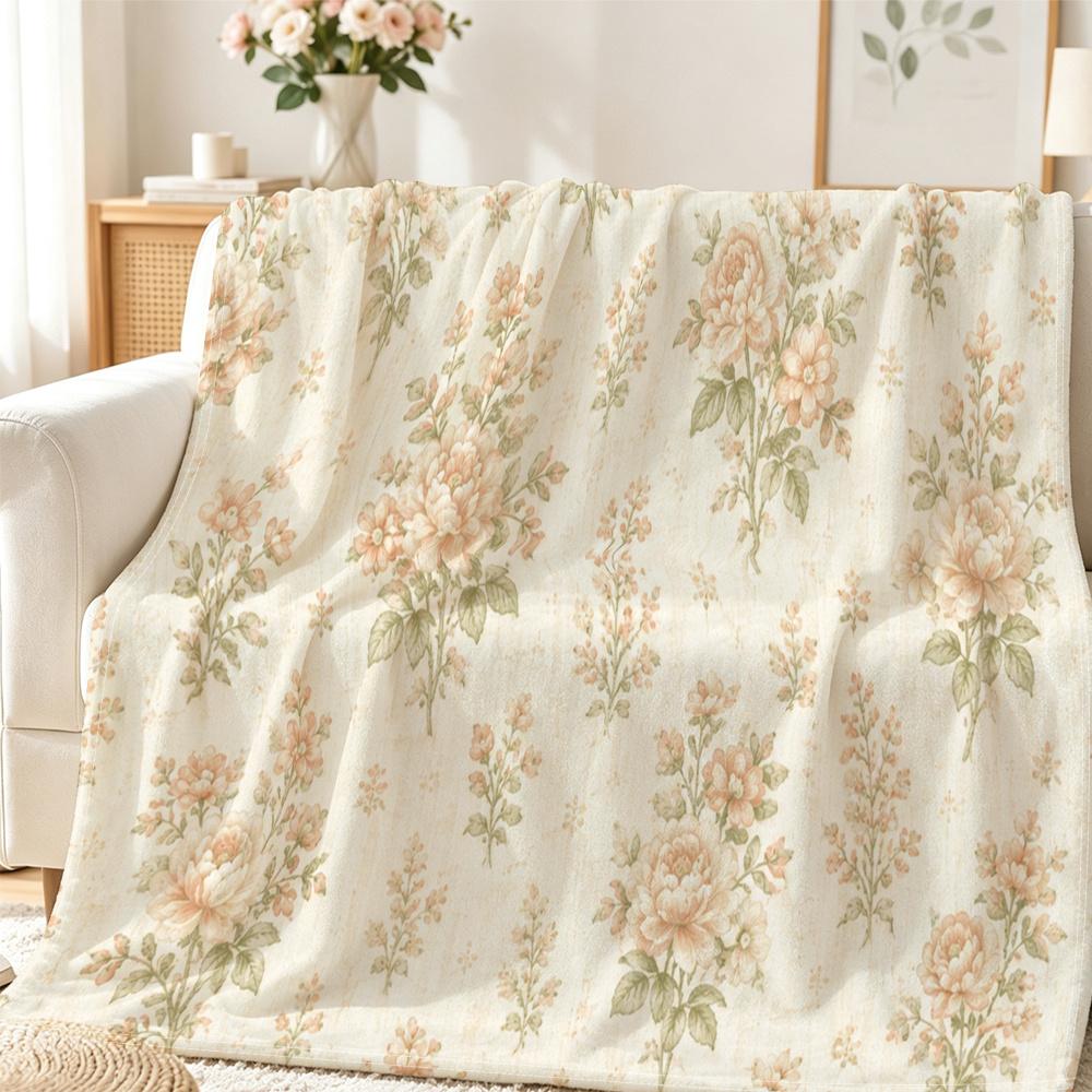 A Vintage Floral Flannel Blanket, Soft and Warm, Durable and Comfortable, a Family Christmas or Valentine's Day Gift, 2D Flat-printed Blanket, Adorned