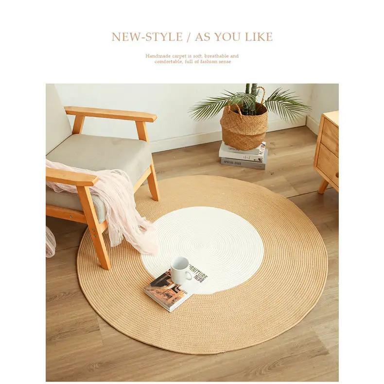 Rug for Bedroom Woven Round Carpet Cotton Linen Mat Japanese Balconies Living Room Rug Floor Coffee Table Anti-slip Area Rug