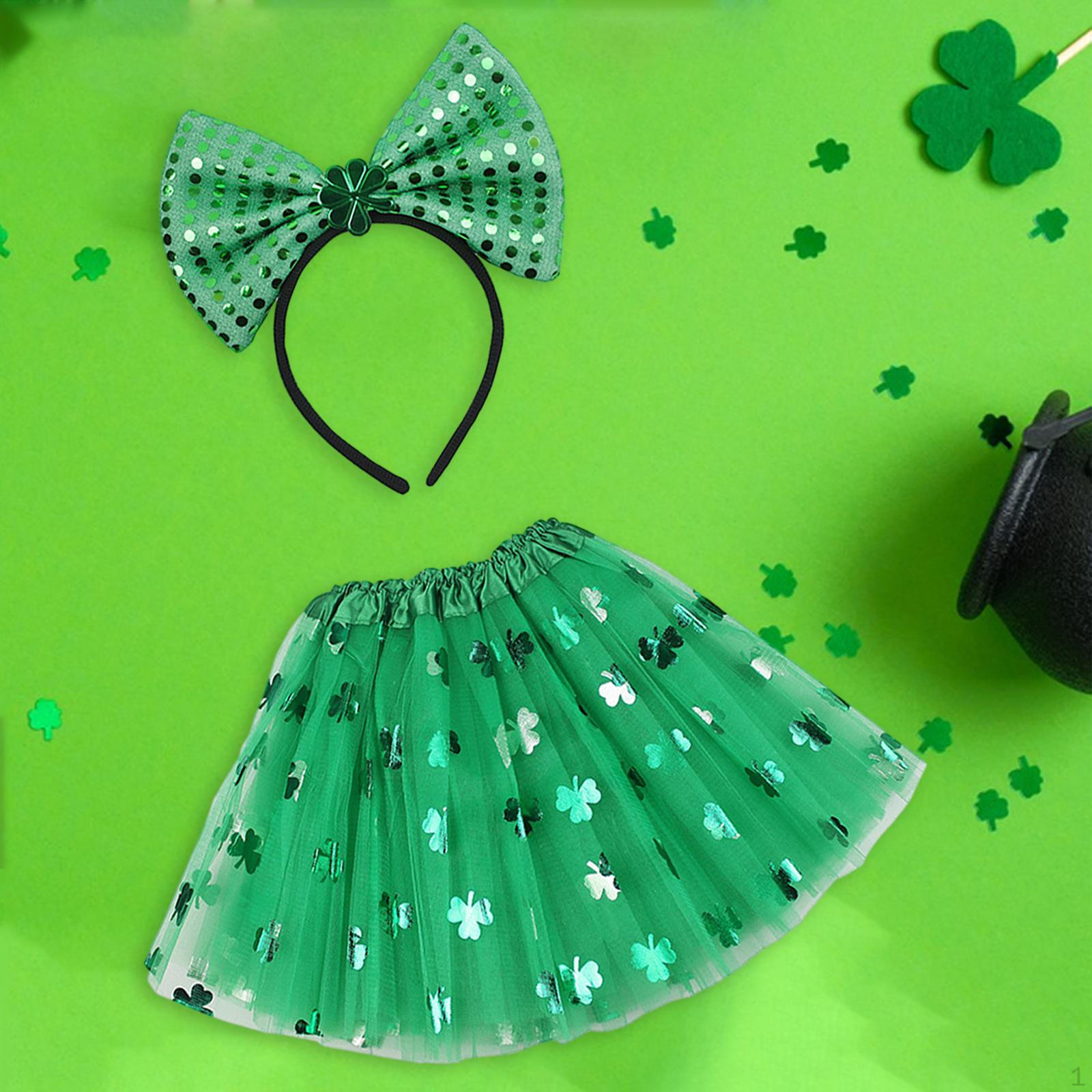 

Праздничный комплект из зеленой юбки-пачки и повязки на голову для дня рождения. День Патрика Green with Shamrock