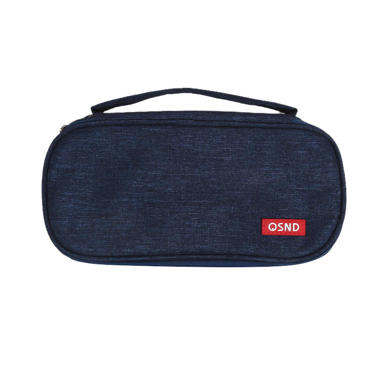 Handheld Double-layer Pencil Case Oxford Cloth Solid Color Student Case Pencil with Pen Clip Compartment Storage Bag School Stationery
