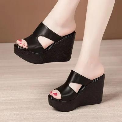 Pantofole da donna Zeppa Tacco Peep Toe 11 centimetri Tacco Alto Scarpe Donna Abito Outdoor 4.5 centimetri Piattaforma Impermeabile 2025 Zapatillas De Mujer