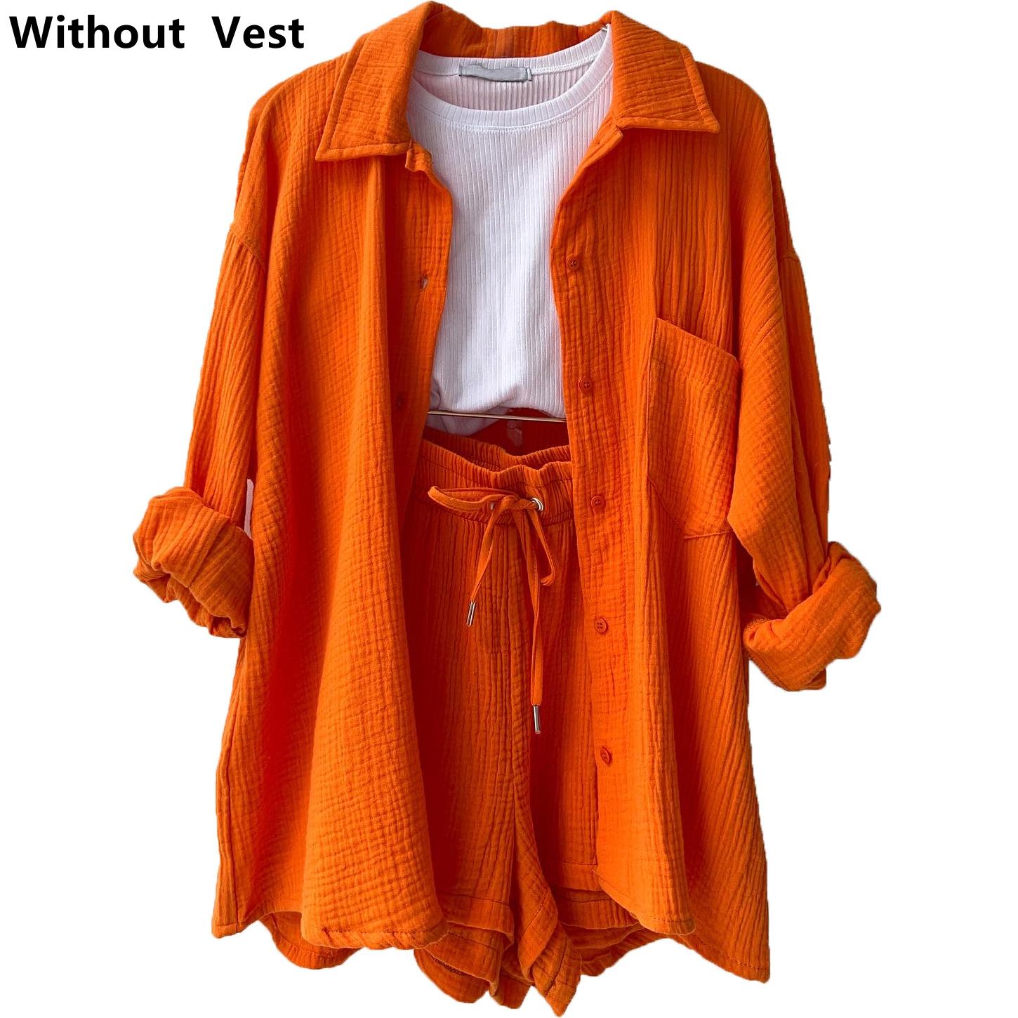 

YYFS женские модные повседневные однотонные спортивные шорты с воротником-поло и высокой талией, костюмы XXL оранжевый