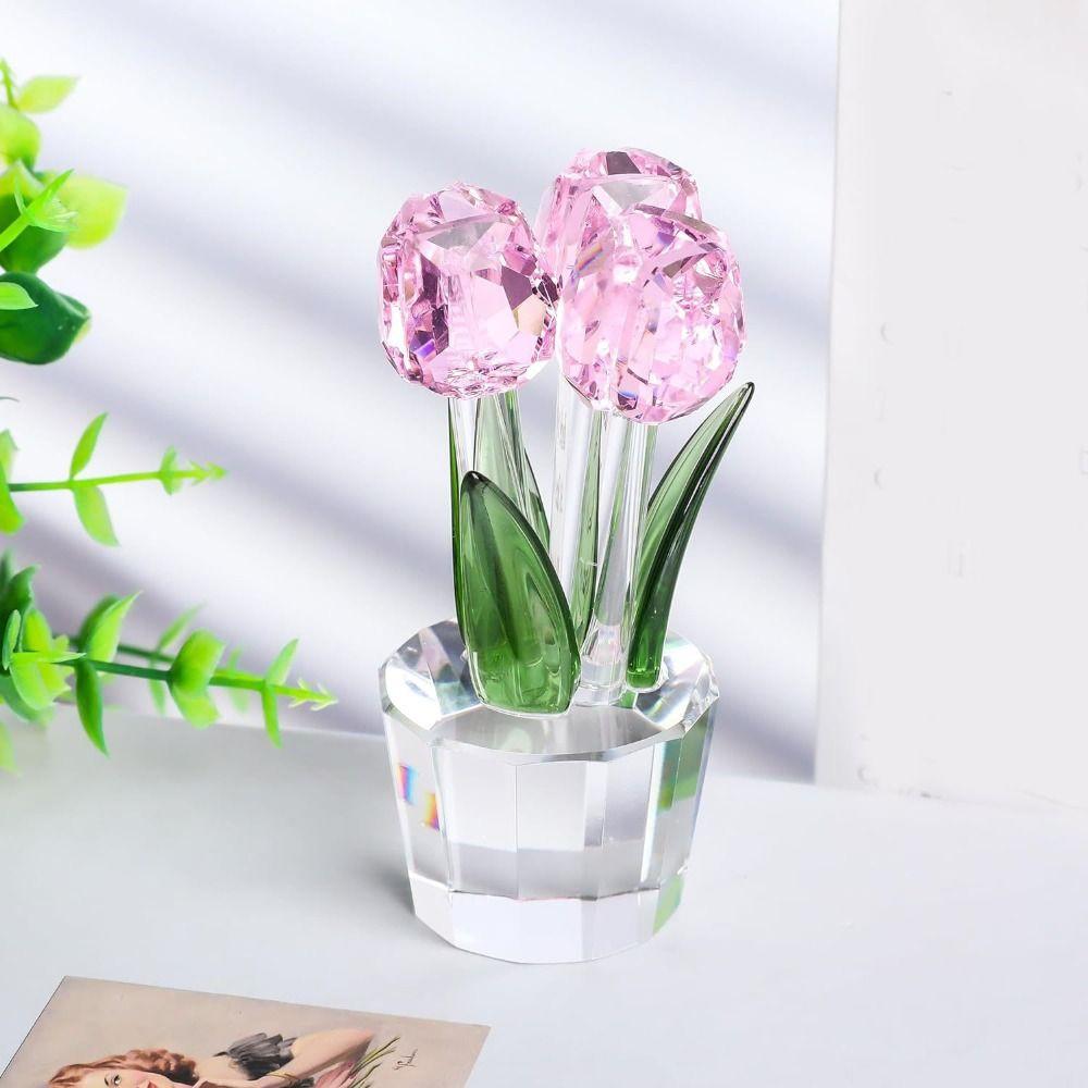 Handmade Flower Figurine Ornament Romantic Tulip Bouquet Statue  Valentines Day Decor
