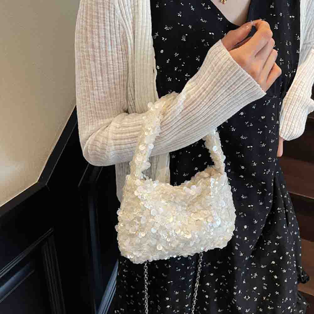 Small Square Bag Fashiable Sequin Bag Pearl Chain Bag New For Daily Shopping Party