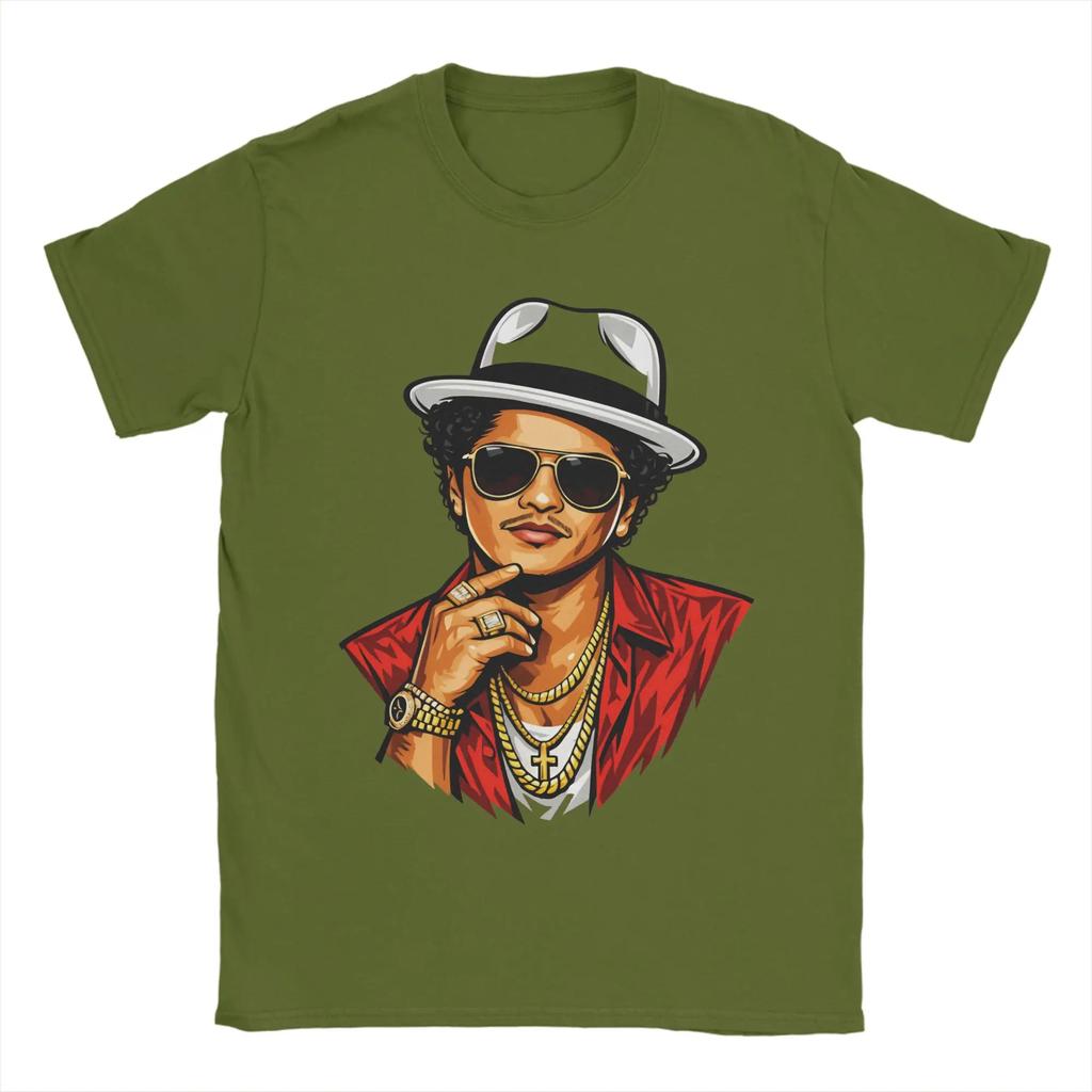 Herren T-Shirts Rapper Bruno Mars Vektorstil Vintage Reines Baumwoll-T-Shirt Kurzarm T-Shirts Rundhals Kleidung Große Größen
